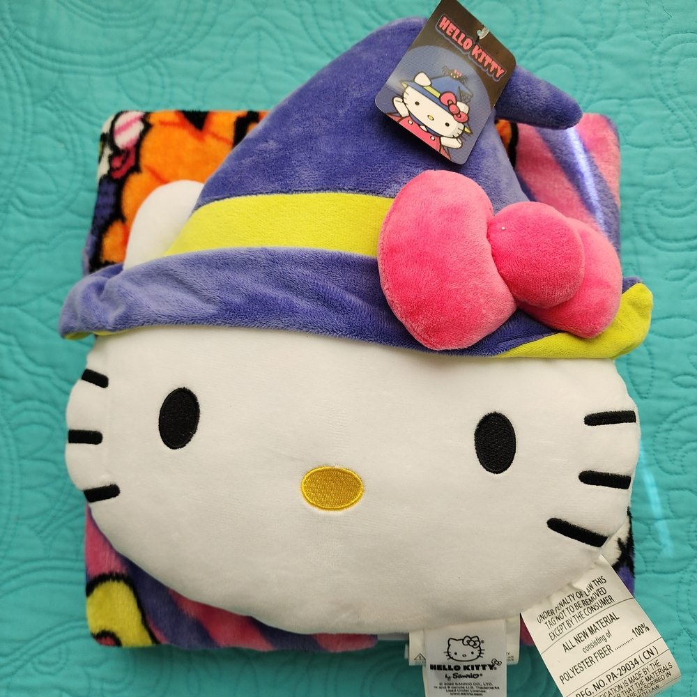 Hello Kitty Plush Pillow with Purple Hat and Pink Bow